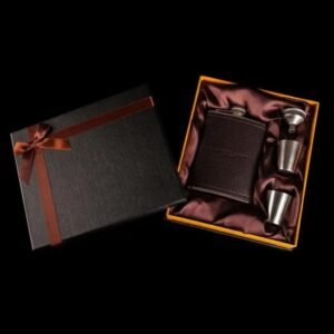 coffret elegant pour amateurs de whisky en inox et cuir flasque alcool 337 1