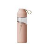 decouvrez la gourde jolie en verre avec housse facon cuir rose en verre 316 1