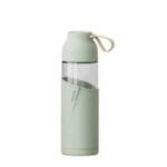 Découvrez La Gourde Jolie En Verre Avec Housse Façon Cuir! Vert Pastel