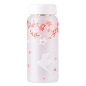élégante Gourde En Verre Dépoli Motif Fleur De Cerisier à Savourer! Oiseau