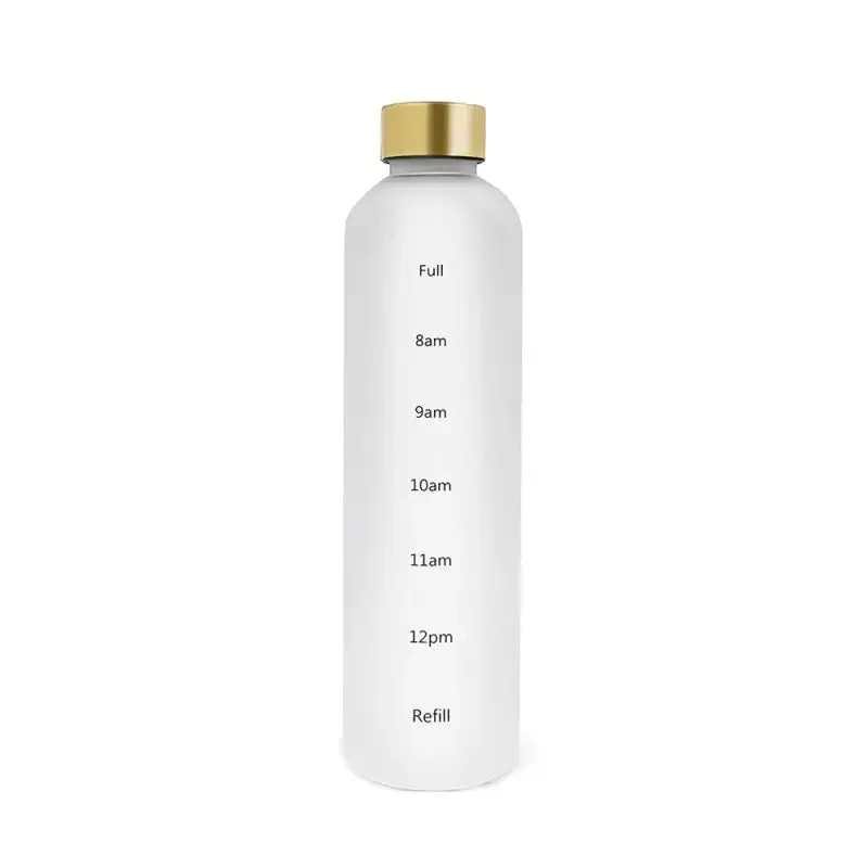 Reste Hydraté Avec Notre Gourde à Graduation Horaire! Blanc Et Or